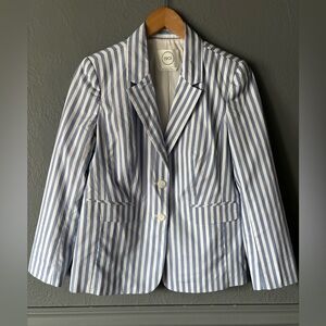 1901 Blue & White Striped Blazer Cotton Blend | Size 8P